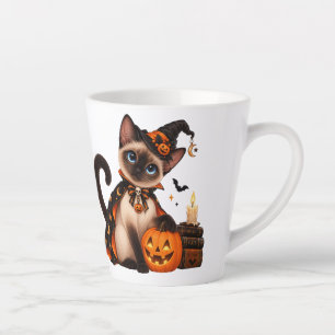 Cute Siamese Cat Witch Halloween Latte Mug