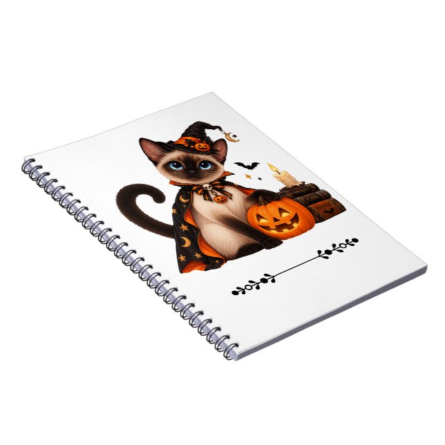Cute Siamese Cat Witch Halloween Notebook (Right Side)