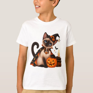 Cute Siamese Cat Witch Halloween T-Shirt