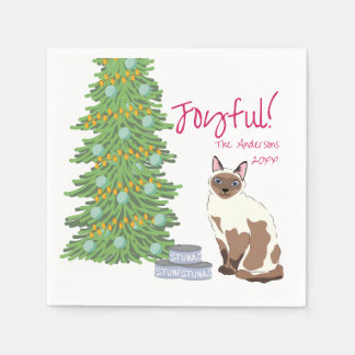 Cute Siamese Cat with Tuna Christmas Joyful Napkin