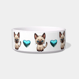 Cute Siamese Cats and Hearts Personalise Bowl