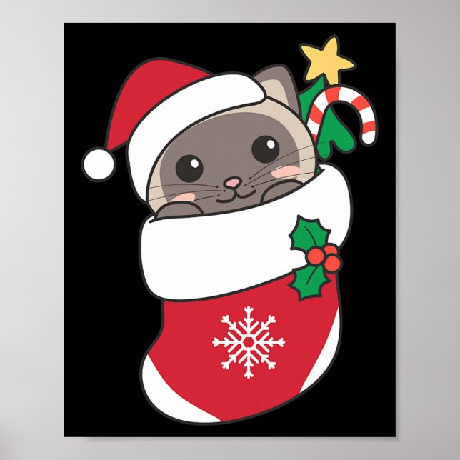 Cute Siamese Cats In Christmas Stockings For Chris Poster (Front)