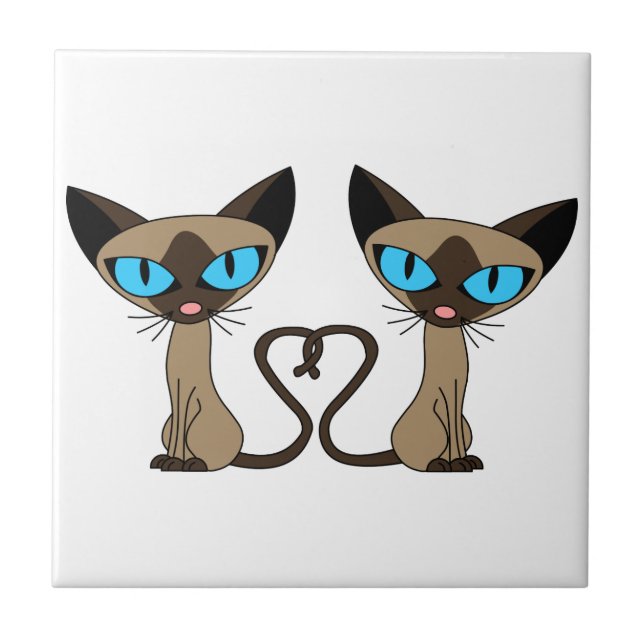 Cute Siamese Cats Tail Heart Ceramic Tile (Front)