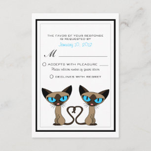 Cute Siamese Cats Tail Heart Wedding RSVP Card