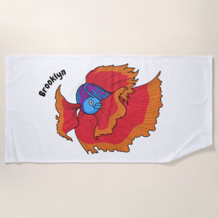Cute Siamese fighting fish betta cartoon Beach Towel