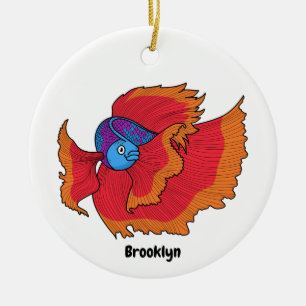Cute Siamese fighting fish betta cartoon Ceramic Ornament