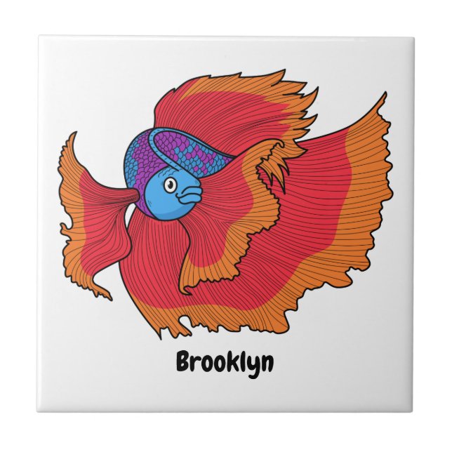 Cute Siamese fighting fish betta cartoon  Ceramic Tile (Front)