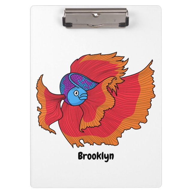 Cute Siamese fighting fish betta cartoon  Clipboard (Front)