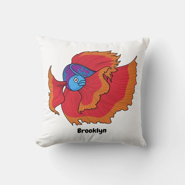 Cute Siamese fighting fish betta cartoon Cushion (Front)