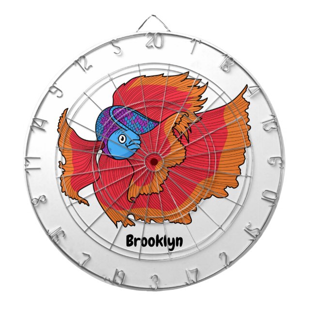 Cute Siamese fighting fish betta cartoon  Dartboard (Front)
