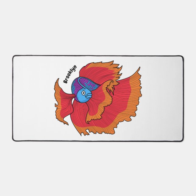 Cute Siamese fighting fish betta cartoon  Desk Mat (Front)