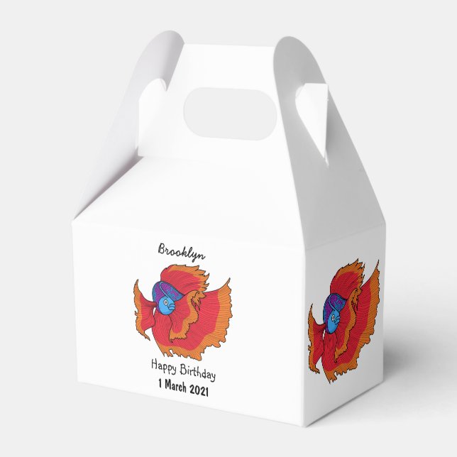 Cute Siamese fighting fish betta cartoon Favour Box (Front Side)