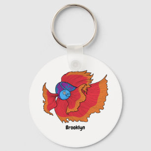 Cute Siamese fighting fish betta cartoon  Key Ring