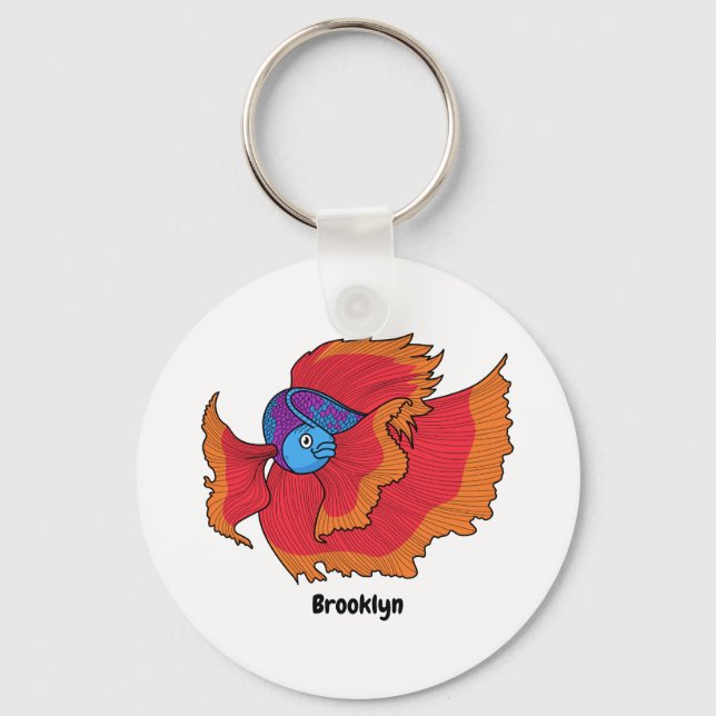 Cute Siamese fighting fish betta cartoon  Key Ring (Front)