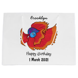 Cute Siamese fighting fish betta cartoon Large Gift Bag
