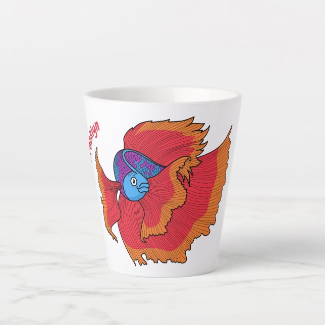 Cute Siamese fighting fish betta cartoon  Latte Mug (Front)