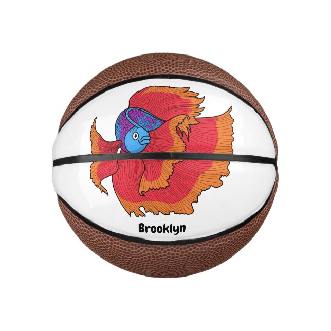 Cute Siamese fighting fish betta cartoon Mini Basketball (Front)