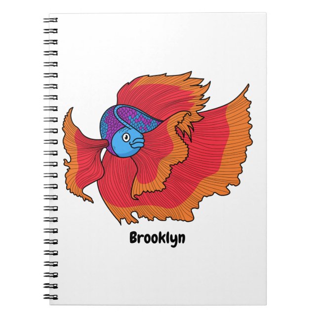Cute Siamese fighting fish betta cartoon  Notebook (Front)