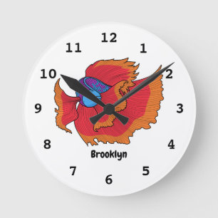 Cute Siamese fighting fish betta cartoon Round Clock