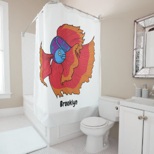 Cute Siamese fighting fish betta cartoon Shower Curtain