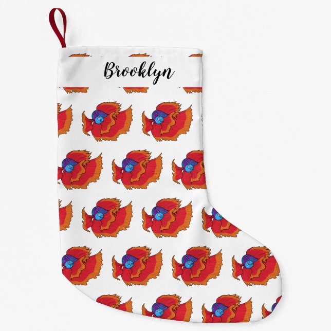 Cute Siamese fighting fish betta cartoon  Small Christmas Stocking (Front)