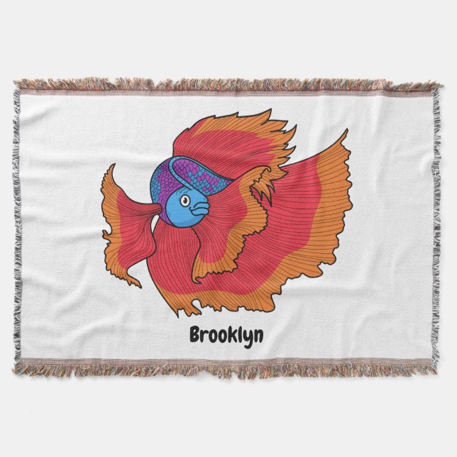 Cute Siamese fighting fish betta cartoon  Throw Blanket (Front)