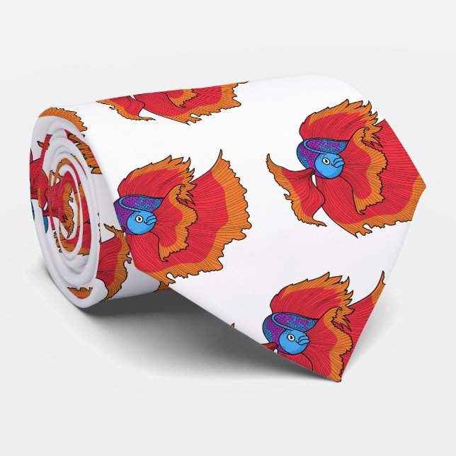 Cute Siamese fighting fish betta cartoon  Tie (Rolled)