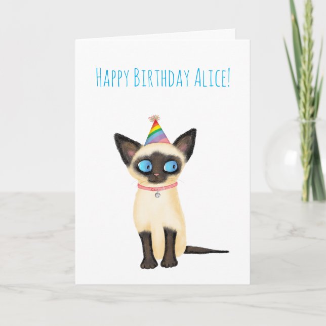 Cute Siamese kitten birthday card (Front)