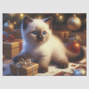 Cute Siamese Kitten Christmas Decoupage Tissue Paper