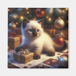 Cute Siamese Kitten Christmas Magnet