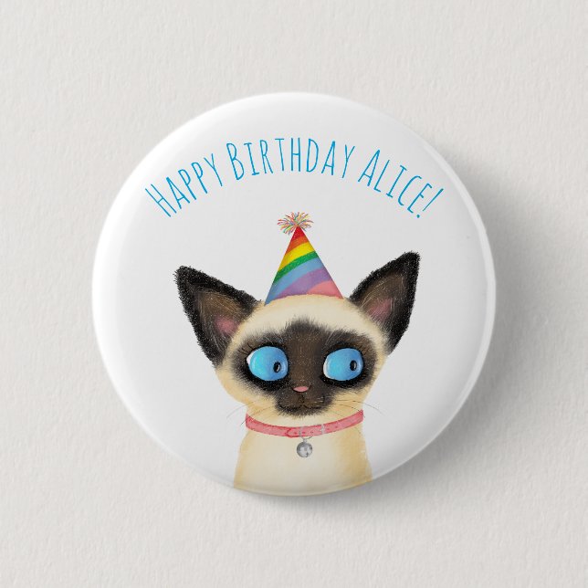 Cute Siamese kitten happy birthday badge (Front)