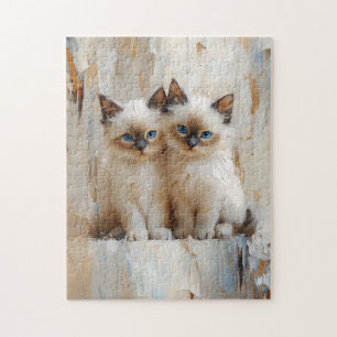 Cute Siamese Kittens Painting Jigsaw Puzzle