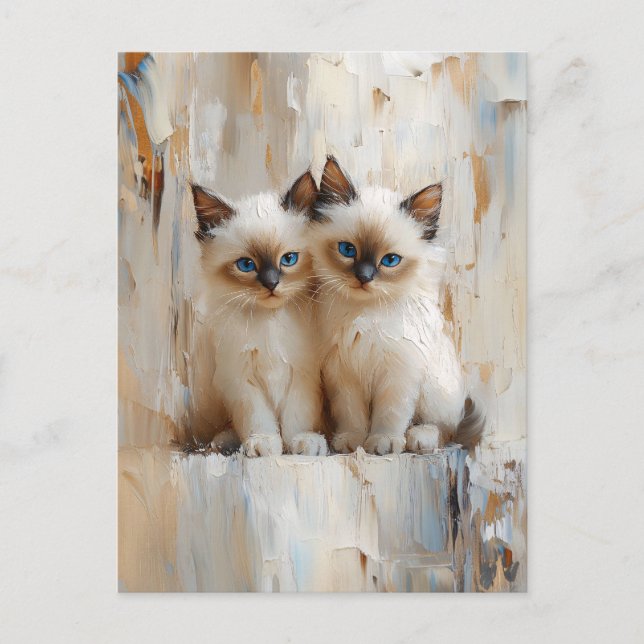 Cute Siamese Kittens Painting Postcard (Front)