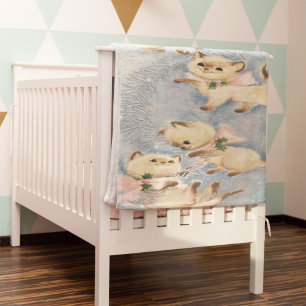 Cute Siamese Kittens Pink Bows Holly Fleece Blanket