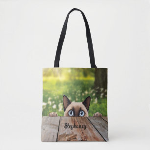 Cute Siamese Peeking Cat Tote Bag