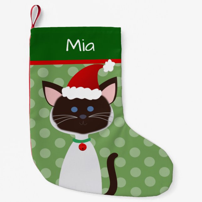 Cute Siamese Santa Kitty Small Christmas Stocking (Front)