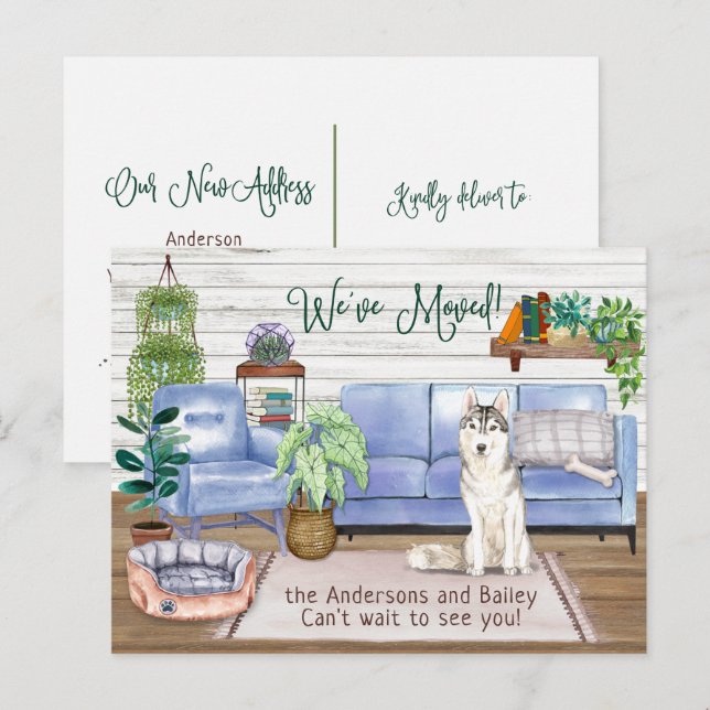 Cute Siberian Husky Cosy New Home Moving    Announcement Postcard (Front/Back)