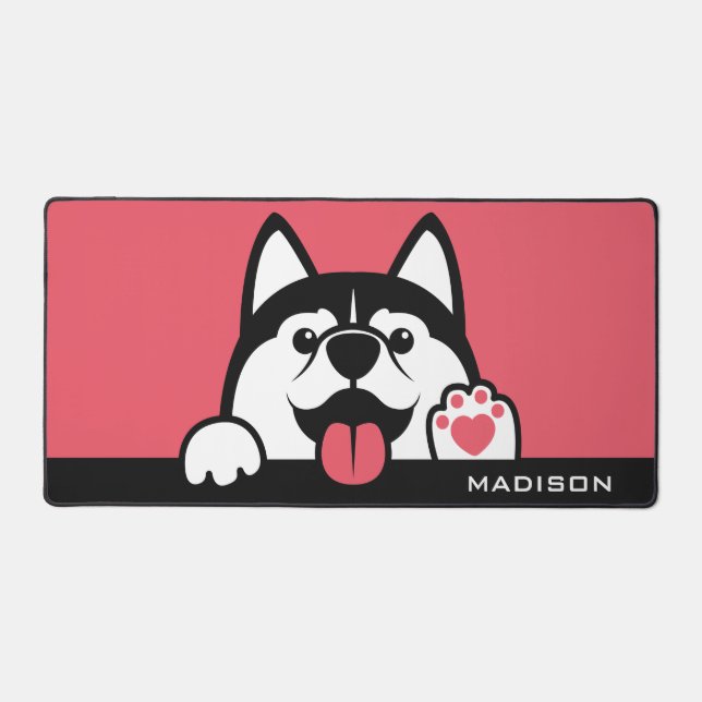Cute Siberian Husky custom name & colour Desk Mat (Front)