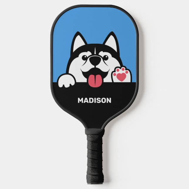 Cute Siberian Husky custom name & colour Pickleball Paddle (Front)