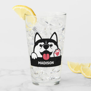 Cute Siberian Husky custom name Glass