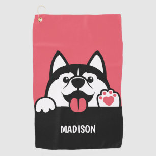 Cute Siberian Husky custom name Golf Towel