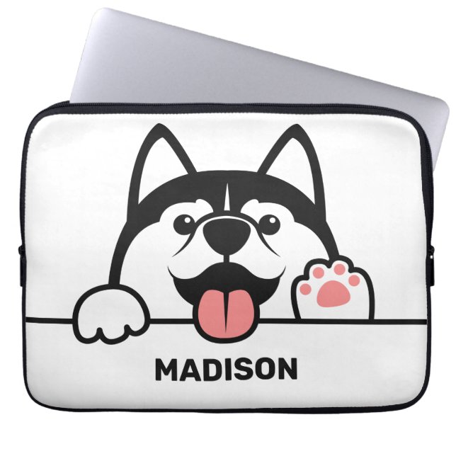 Cute Siberian Husky custom name Laptop Sleeve (Front)