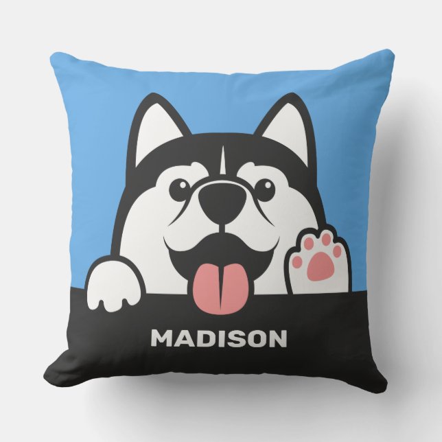 Cute Siberian Husky custom name pillows (Front)
