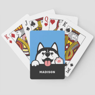 Cute Siberian Husky custom name Playing Cards