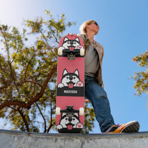 Cute Siberian Husky custom name Skateboard
