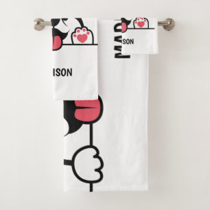 Cute Siberian Husky custom name towel set