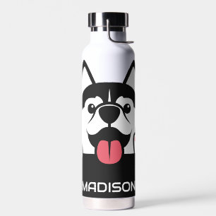 Cute Siberian Husky custom name Water Bottle