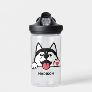 Cute Siberian Husky custom name Water Bottle