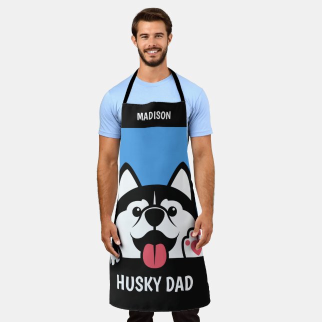 Cute Siberian Husky custom text Apron (Worn)
