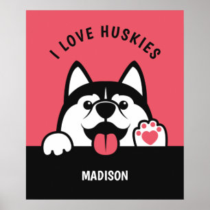 Cute Siberian Husky custom text & colour Poster